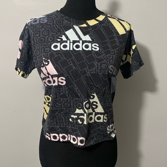 adidas Tops - Adidas Women’s Crop Top T-Shirt Workout Activewear Black Multi Sz L